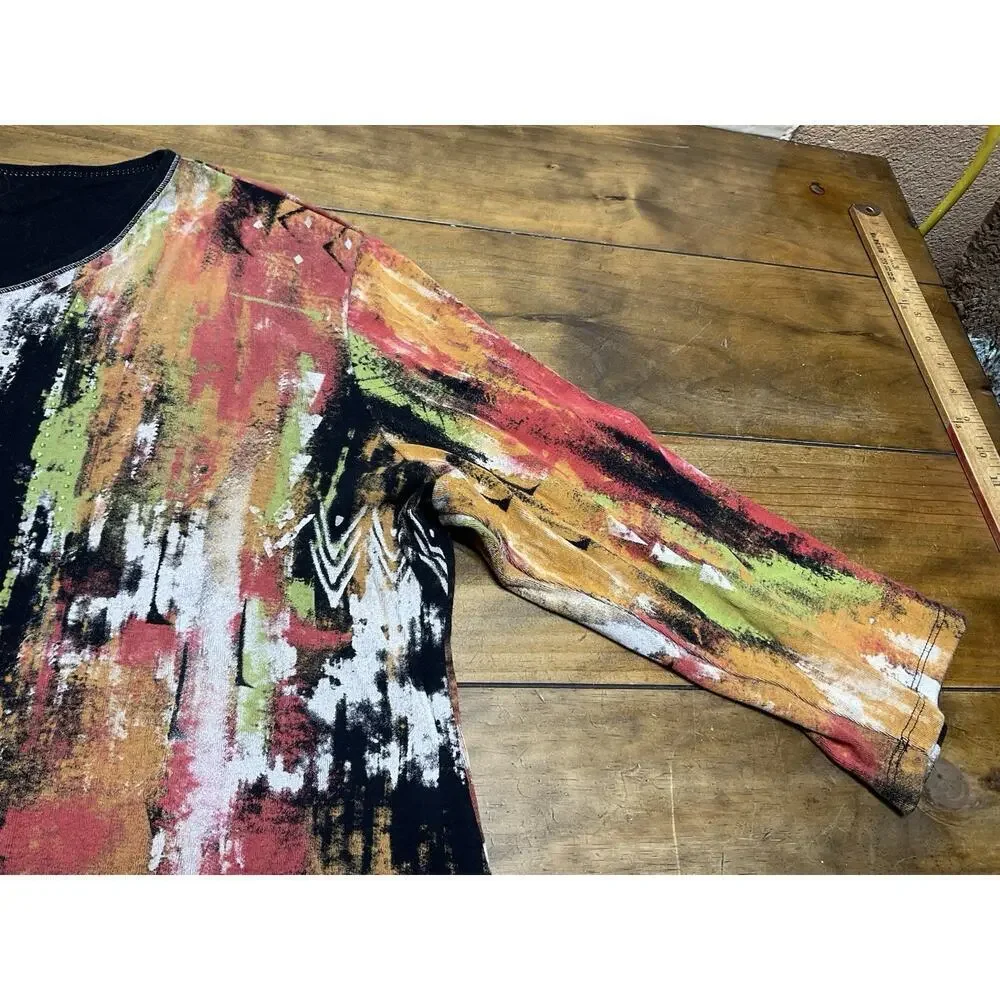 Jess & Jane Tunic Top Shirt Size 1X Abstract Art To Wear Boho - Picture 8 of 12